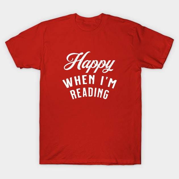 Happy When I'm Reading in Orange Red T-Shirt by VicEllisArt